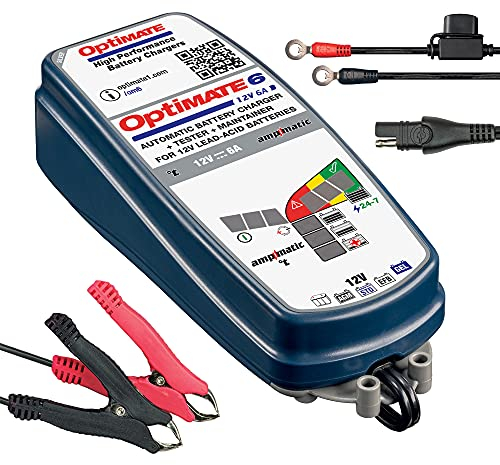 Tecmate Optimate 6 Ampmatic, TM-361, Silver Series: 9-Step 12V 6A Sealed Battery Saving Charger & maintainer, Blue