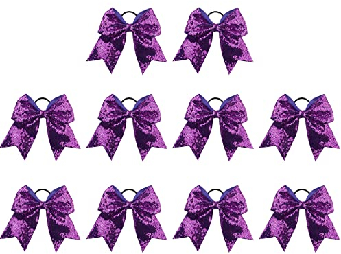 HOMU 10 Stück Mädchen Elastische Haare Krawatten glänzende Pailletten Cheer Schleifen Pferdeschwanzhalter Haarband für Cheerleader Outfit Uniform