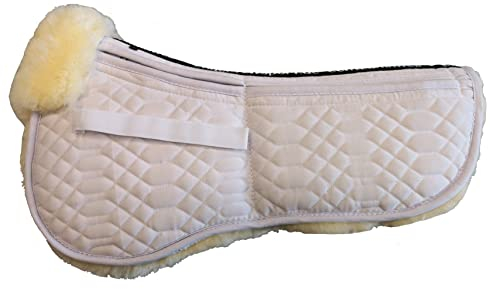 Engel Reitsport | SAKIS1AP-L-WEI-MED | Sattelkissen aus echtem Merino Lammfell | Korrektur Aufpolsterbar | mit Fellrand vorne | L | Stoff weiß Fell med.