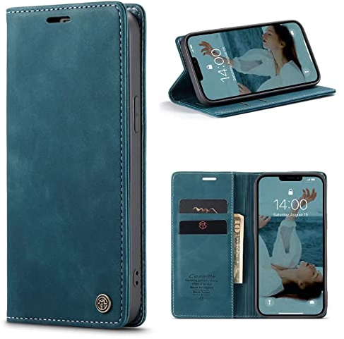 CaseMe Hülle für Huawei P40 Pro Vintage Dünne Handyhülle mit Kartenfach Geld Slot Ständer PU Ledertasche Flip Schutzhülle für Huawei P40 Pro- Blaugrün