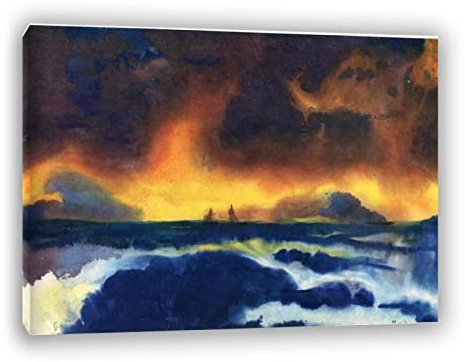 IKYE Emil Nolde Berühmte Kunstreproduktion, ''Stürmische See'' auf Leinwand, Wandkunstbilder für Heimdekoration, Holzgerahmt und fertig zum Aufhängen, gerahmt, 50 x 80 cm (19,6 x 61,5 Zoll).