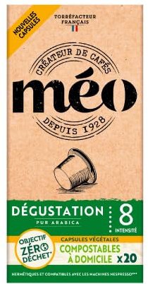 Café Méo Capsule Dégustation Home compost - Pack de 100 Capsules (5x20) - compatibles avec les machine à capsules standards