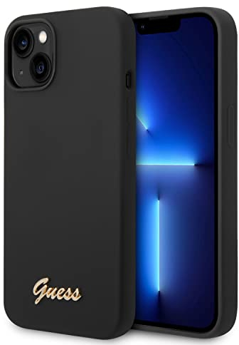 Guess GUHCP14SSLSMK hülle für iPhone 14 6,1 schwarz/Black Hard case Silicone Vintage Gold Logo