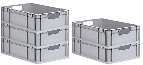 PROREGAL SuperSparSet 5x Eurobox NextGen Economy | Griffe offen |HxBxT 17x40x60cm | 34 Liter | Eurobehälter, Transportbox, Transportbehälter, Stapelbehälter