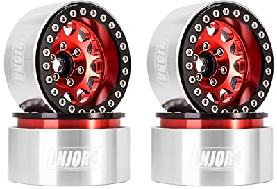 INJORA 1.9 Beadlock Rad Deep Dish Negative Offset 10.4mm CNC Aluminium Felge für 1/10 RC Crawler Auto Axial SCX10 90046 AXI03007 TRX4 VS4-10 Gen8 MST CFX,Rot