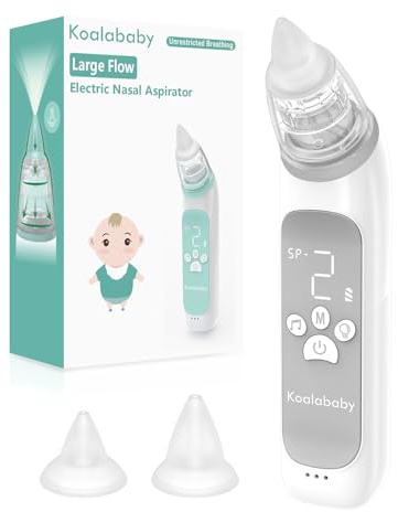 Koalababy Electric Nasal Aspirator for Baby, Large Flow, Baby Nose Sucker with 3 Suction Levels, Rechargeable Nose Cleaner for Toddlers, Music and Light Soothing, Soft Silicone Tips