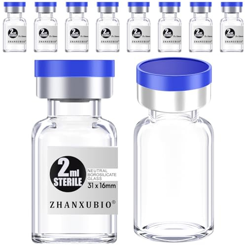 ZHANXUBIO Sterile Empty Vials with Self Healing Injection Port and Aluminum Plastic Cap,Sterile Package (2ml Clear 10PCS)