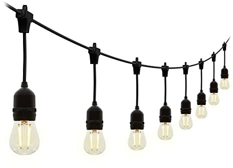 4lite Festoon Outdoor String Lighting (Black) 10m Globe String Lights with 10x Bulb Holders with IP44 Rating - Bulbs Included - 4L2/8000-4yr Guarantee