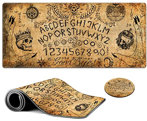 Large Gaming Mouse Pad, Ouija Magic Wicca Skull Mystery Design Computer Keyboard Mat Desk Mousepad, Full Desk Extended XXL Mouse Pad 35.5 X 15.75 w/Stitched Edges Non-Slip for Office Home Gamer