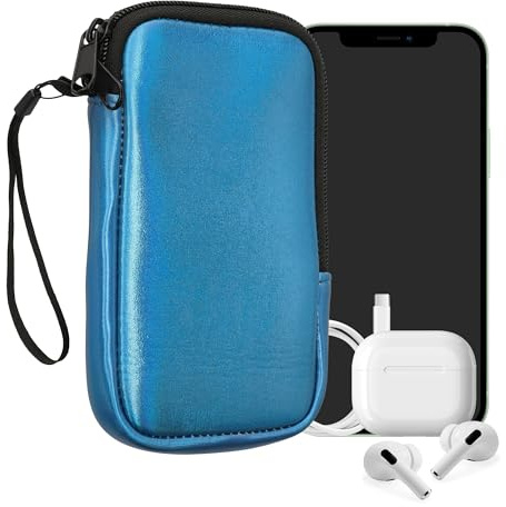 kwmobile Universal Phone Pouch Size M - 5.5 - Neoprene Smartphone Pouch with Zip - Water-Repellent Mobile Phone Case - Sleeve in Metallic Caribbean Blue
