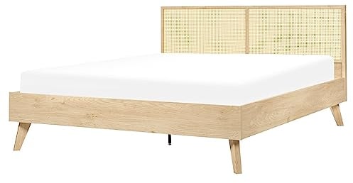 Beliani Bett Heller Holzfarbton Kopfteil Wiener Geflecht Lattenrost 160x200 cm Monpazier