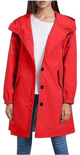 AMhomely Womens Coats Rain Jacket Outdoor Waterproof Hooded Windproof Coat Ladies Casual Loose Cardigans Pea Coat Trench Coats Lightweight Snow & Rainwear Plus Size