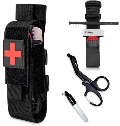 Pack torniquete táctico. Kit supervivencia homologado para hemorragias. Emergencias en senderismo, militar, enfermero, policía, montaña. Control pérdida de sangre. Botiquín primeros auxilios IFAK