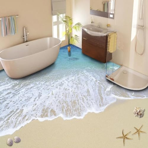 Boden Wandaufkleber Abnehmbare Wandtattoos 3D-Fototapete mit Strandwellen, Bodenbelag, Malerei, 250 x 175 cm Bodenfliesen Wandbilder Aufkleber Selbstklebendes Vinyl Wallpaper, Epoxidharz