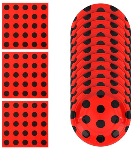 NQEUEPN 40pcs Miraculous Ladybug Party Decorations, Ladybug Party Paper Plates Ladybug Napkins Party Tableware Sets for Boys and Girls Baby Shower Party Supplies