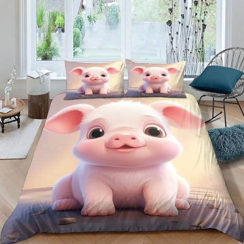 IOFEER Niedliches Schweinchen Für Kinder Mädchen Jungen 3D Gedruckter Bettbezug Set Bettwäschegarnitur Bettwäsche Reissverschluss Weich Microfaser Und Kissenbezüge 3 Teilig King（220x240cm）