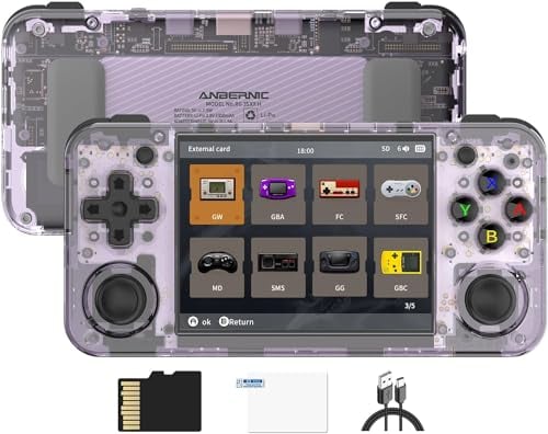 Anbernic RG35XX H - Consola de juegos portátil retro, salida HDMI para TV, WiFi 5G, Bluetooth 4.2, pantalla IPS de 3,5”, Linux, tarjeta TF de 64G integrada, 5515 juegos (RG35XX H-morada transparente)