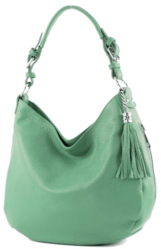 modamoda de T200 Damen Leder Schultertasche Henkeltasche handmade in Italy, Farbe:Graugrün