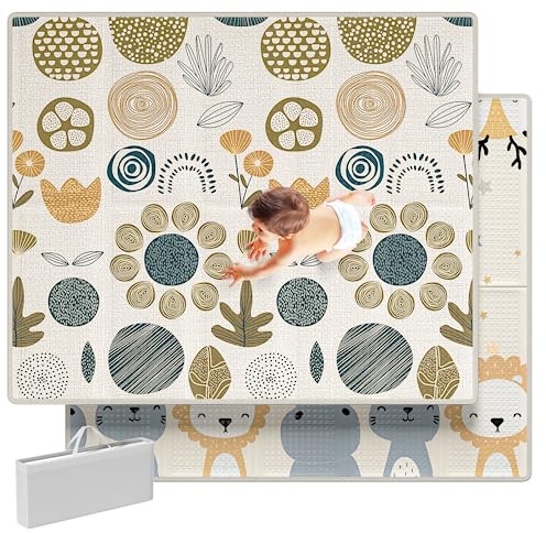 Mloong 200X130cm Tapis bebe pliable avec sac de transport,tapis de jeux bebe,imperméable tapis enfant,tapis d'éveil antidérapant avec renforcement des bords, tapis d'éveil souple pour bébé