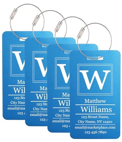 MeMeDIY Personalisierte Gepäckanhänger Aluminium mit Namens/Text/Logo und Adress Gravur Dauerhaft Wasserdicht Metallanhänger Reise-Tags für Koffer 1–4er-Pack Horizontales & Vertikales Modell B2