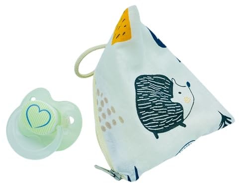 Aufbewahrung Schnuller-Tasche XL für 2-4 Nuckel Waldtiere Bär Fuchs Igel weiß creme türkis