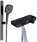 Rainsworth Duschsystem mit Thermostat und Glasablage Schwarz, Duscharmatur komplettset mit 3 Strahlarten Handbrause,60 cm Aluminium Duschstange, Duschset