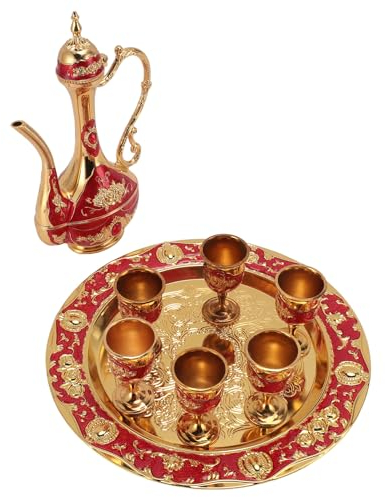 Fabater Set di Caffettiere Turche Vintage, Vassoi per Tazze Set di Teiere Turche Decorative Ampiamente Utilizzate in Lega di Zinco per Le Feste (Fabatere39hk0gpdt-12)
