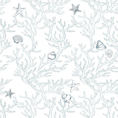 ICYEHAO Selbstklebende Tapete Blau,44 x 500cm Tapete Maritim Blau Meeresleben Ozean Muschel Koralle Tapeten Klebefolie Möbelfolie Selbstklebend für Badezimmer Wohnzimmer Schlafzimmer Küche