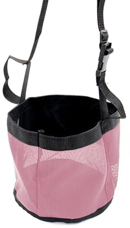 Pferdefutter Tasche, Futterbeutel für Pferde, 23,9 x 24,4 cm, Heavy-Duty Breathable PVC Mesh Getreide Futtertasche, mit verstellbarem Riemen und langlebigem Snap Pferd Maulkorb Futtertasche (Rosa)