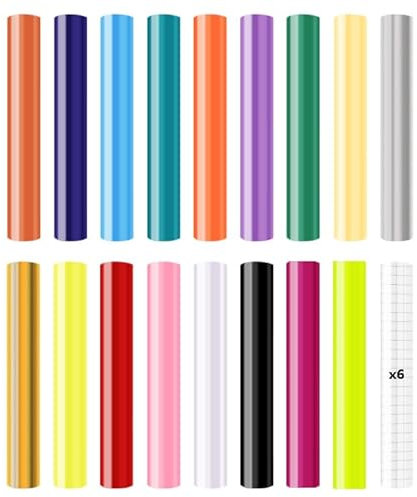 Smart Vinyl Permanent für Cricut Explore 3/Maker 3, 17 Stück Vinyl Plotter Film 30.5x30.5cm Removable Plotterfolie Selbstklebend mit 6 Transferfolie Plotter für DIY Tassen, Autos, Banner, Dekoration