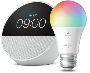 Echo Spot | Blanco + Sengled Bombilla LED inteligente (E27), compatible con Alexa - Kit de inicio de Hogar digital