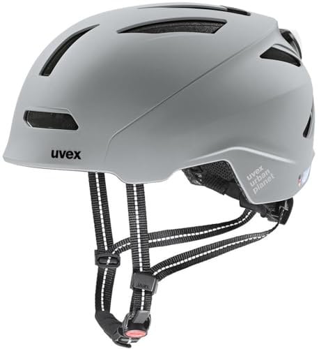 uvex urban planet LED - robuster Fahrradhelm für Damen und Herren - aus Recyclingmaterial - optimierte Belüftung - rhino matt - 58-61 cm