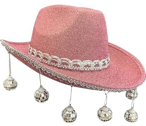 Vobumix Cowboyhut Discokugel, Breiter Krempe, Cowgirl-Kappe, Western-Hut, Glitzernde Club-Kopfbedeckung Für Karneval, Party, Spaß, Nachtclub, Bar