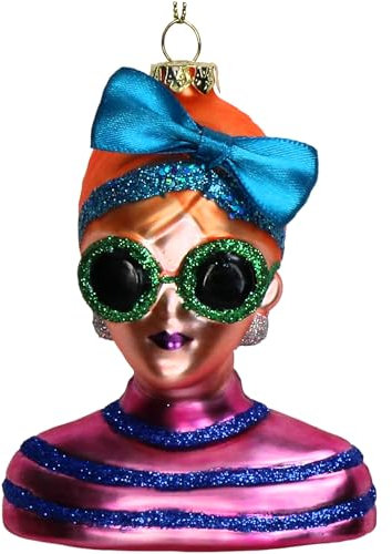 Christbaumschmuck 10,7cm Keramik - Fashion Model Figur zum Aufhängen - handbemalt & mit Glitzer - Weihnachtsbaum Anhänger für Weihnachten - Christbaumanhänger & Weihnachtsbaumschmuck - Mode Frau
