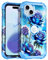 Petocase for iPhone 15 Plus Case,Glow in The Dark Three Layer Heavy Duty Shockproof Full Protection Hard Plastic Bumper+Soft Silicone Protective Case for Apple iPhone 15 Plus,Blue Rose