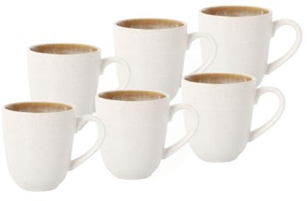 Juego de 6 Tazas de Café Espresso | Tazas de Cerámica con Enamel Mate en Color Crema | Set de Espresso, Cortado, Capuccino, Cafe Latte, Mokka - Para Hogar o Hosteleria (Capuccino - 220 ml)