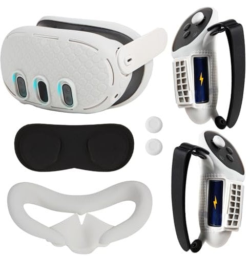 VR Accessories Set for Oculus/Meta Quest 3 Controller Grip and VR Silicone Face Pad,VR Shell and Lens Protection Cover,VR Controller Thumbstick Covers(Grey)