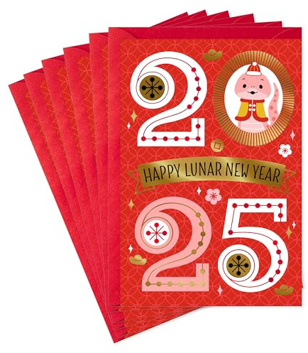 Hallmark Confezione di biglietti per Capodanno cinese 2025 (6 biglietti con buste) Anno del serpente