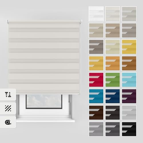 Estika Doppelrollo mit Bohren 160x150 cm Farbe: Ecru, Rollo Deckenmontage und Wandmontage Fenster rollos für innen, Jalousien Fenster, Tür Rollo
