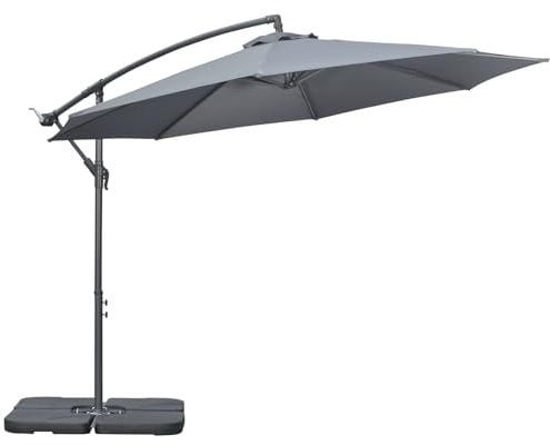 Outsunny Parasol déporté octogonal rabattable diamètre 3 m parasol de jardin avec pied en croix gris foncé