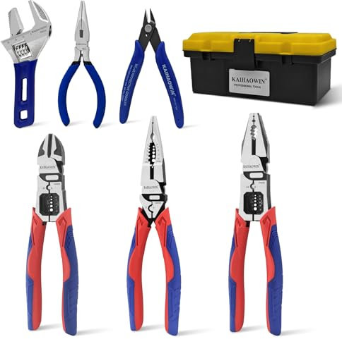 KAIHAOWIN Zangenset, 6-teiliger Werkzeugsatz mit Koffer, Seitenschneider, Kombizange, Spitzzange, Rollgabelschlüssel, Kleiner Seitenschneider, Mini Spitzzange für Reparaturen & Hausgebrauch