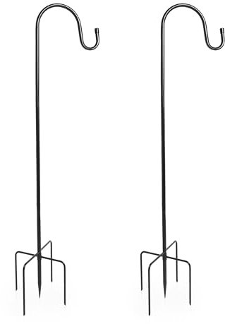 DIVCHI Shepherds Crook Hooks, 2 Pack 198.5cm Adjustable Height Shepherds Hooks with 5 Prong Base, Heavy Duty Garden Border Hook for Lanterns Birdfeeder Mason Jars Lights Weddings Plant Baskets