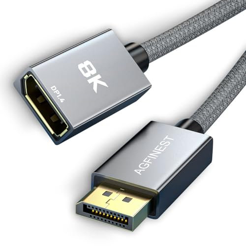 DisplayPort-Verlängerung [VESA-zertifiziert], 8K @ 60Hz, 4K @ 144Hz, 2K @ 240Hz, HBR3 32,4 Gbit/s, HDR, DSC 1.2, HDCP 2.2, G-Sync & FreeSync, DP 1.4 Kabel für Gaming-Monitor, Grafikkarte, Laptop, TV