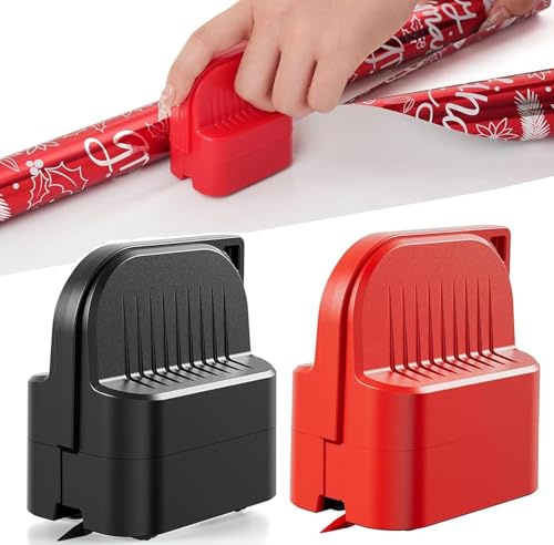 KEWAYO 2 Stück Geschenkpapier-Schneider mit Vierrad-System | 6.6cm Rollen + 2 Klingen – Sicherer Cutter für Weihnachten, Geburtstag & DIY (Hochwertiger Kunststoff)