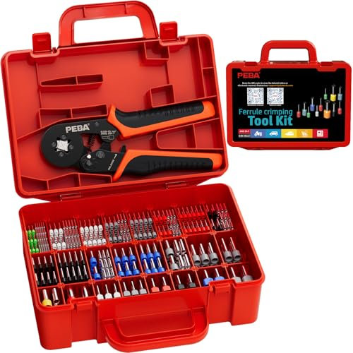 PEBA Kit di Puntalini Elettrici a Crimpare, 33 tipi Terminali con Puntalini/Doppi, Pinze quadrate autoregolanti per Capicorda 0,08-10,0 mm², Crimpatura per cavi, Pinza per connettori elettrici
