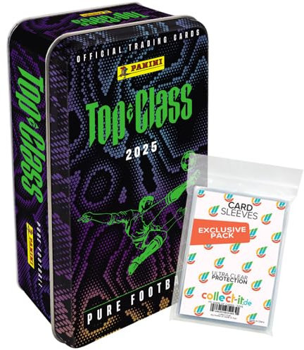 Bundle mit Top Class Pure Football 2025 - Trading Cards - 1 Tin Box + Exklusive Collect-it Hüllen, 6 Booster + 2 Holo Giant Cards + 2 Unbeatable Cards Parallels