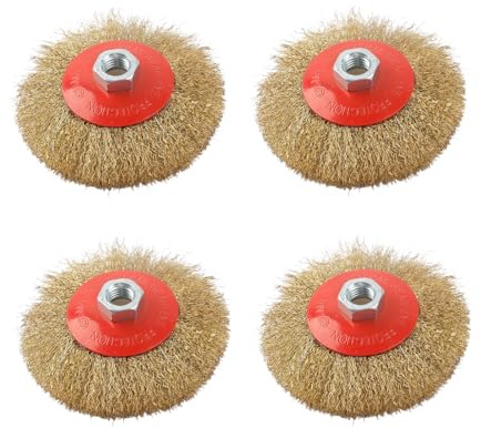 Luckwaii Cepillo de alambre para amoladora angular, 4 unidades, cepillo cónico, alambre ondulado, acero inoxidable, diámetro 115 mm, cepillo de acero flexible de alambre de acero HSS ondulado con