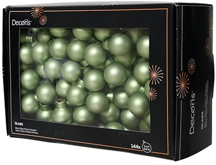 Kaemingk Weihnachtskugeln am Draht Glas 2cm x 144 Stück Spiegelbeeren - kleine Dekokugeln - Christbaumschmuck & Weihnachtsdeko - Matchagrün matt