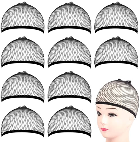 SYEYCW 10 Stück Haarnetz für Perücken, Schwarz Netz Perückennetz, Perücke Kappen Caps Nylon Haarnetz Dehnbare, Perücken Zubehör, Elastische Netz Perückennetz, Atmungsaktive Perückenkappe für Unisex