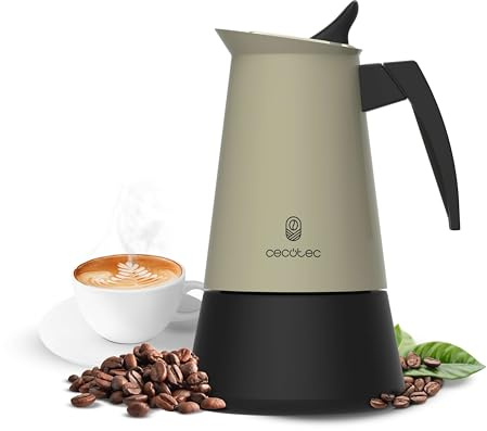 Cecotec Cafetera Italiana Piccolina 900 Green. 450ml, 10 Tazas de Café, Acero Inoxidable, Apta Todas Superficies, Filtro Premium, Válvula Seguridad, Mango Termorresistente, Diseño Elegante